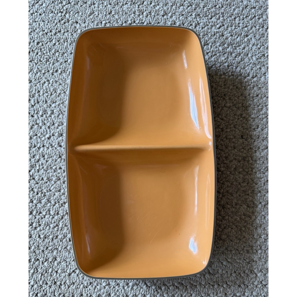 Vtg Retro Caleppio Robex Italy Orange Faux Teak Divided Serving Dish Melamine
